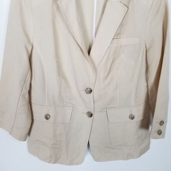 aryn K. Women Linen Blend Blazer Jacket Sz L Beige Lightweight Button Up Preppy - Picture 3 of 7